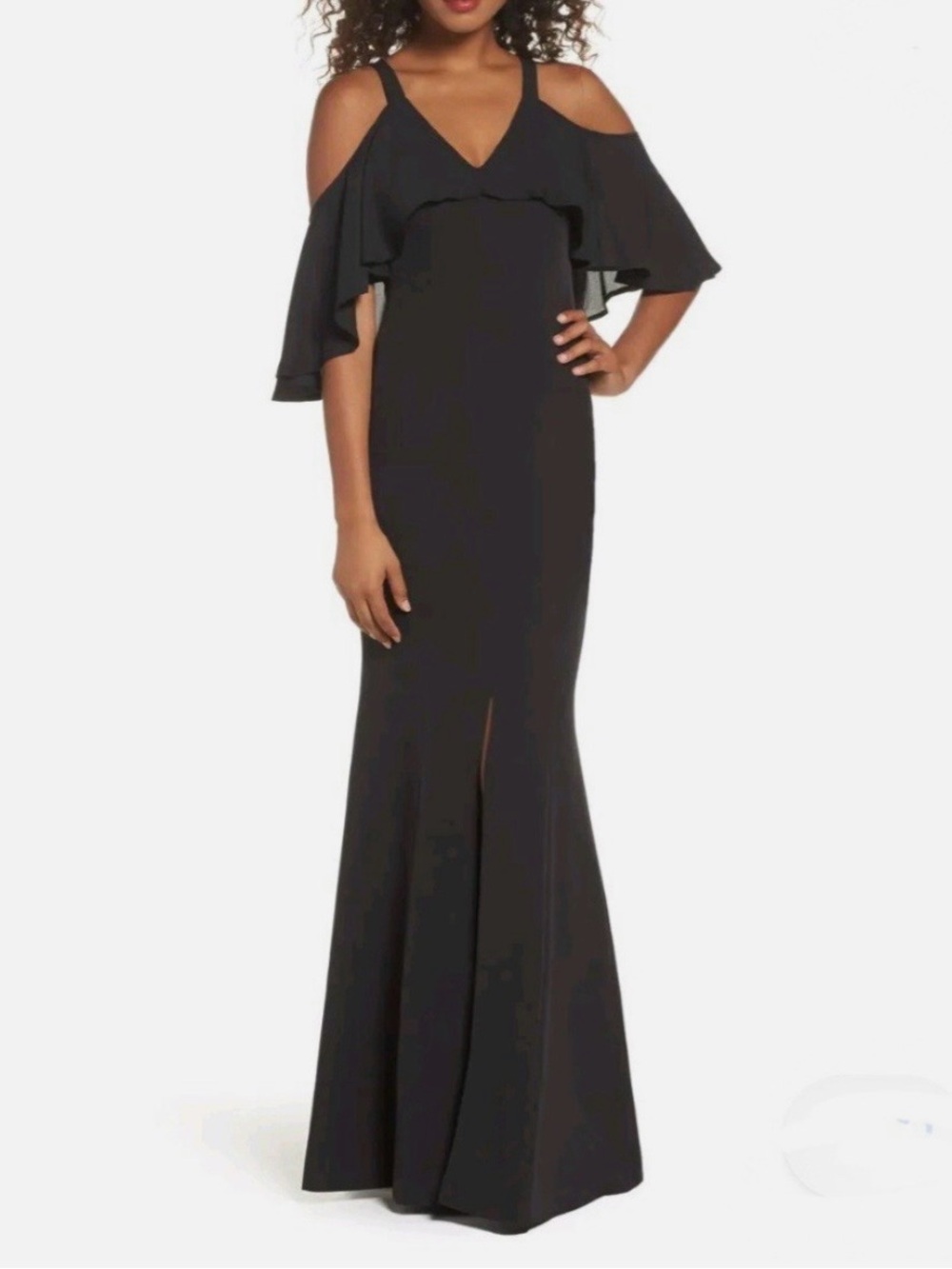 Jay Godfrey Black Cold-Shoulder Trumpet Evening Gown